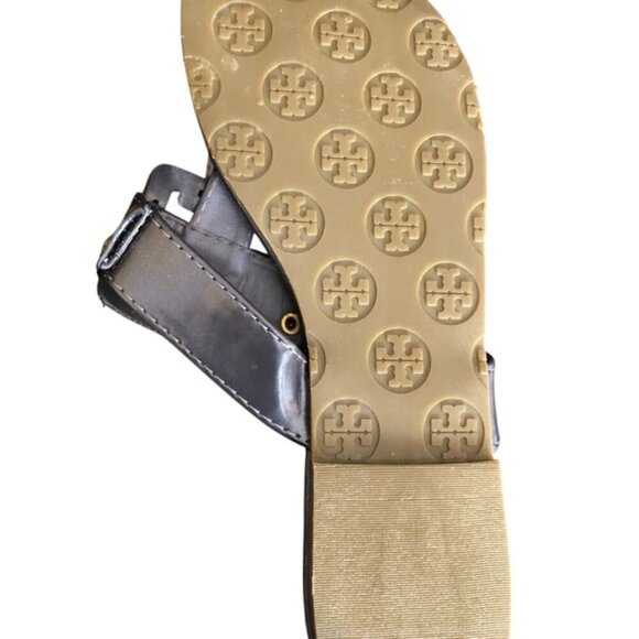 Tory Burch Miller Sandals Gunmetal Leather Thong Size 7 Metallic - Picture 15 of 15